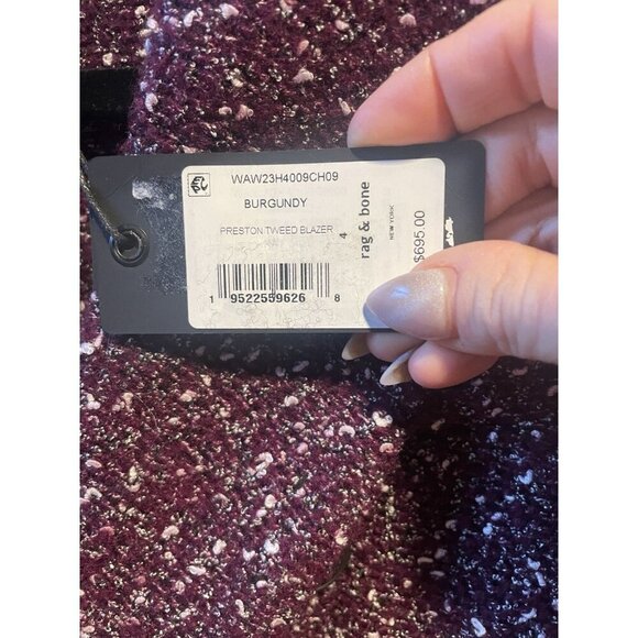 NWT RAG & BONE "Preston" Burgundy Tweed Boucle Double Breasted Blazer Jacket 2 - Picture 9 of 16